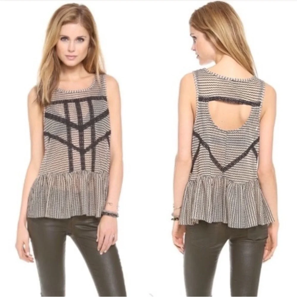 Free People Lace and Stripe Peplum Tank - Picture 2 of 6